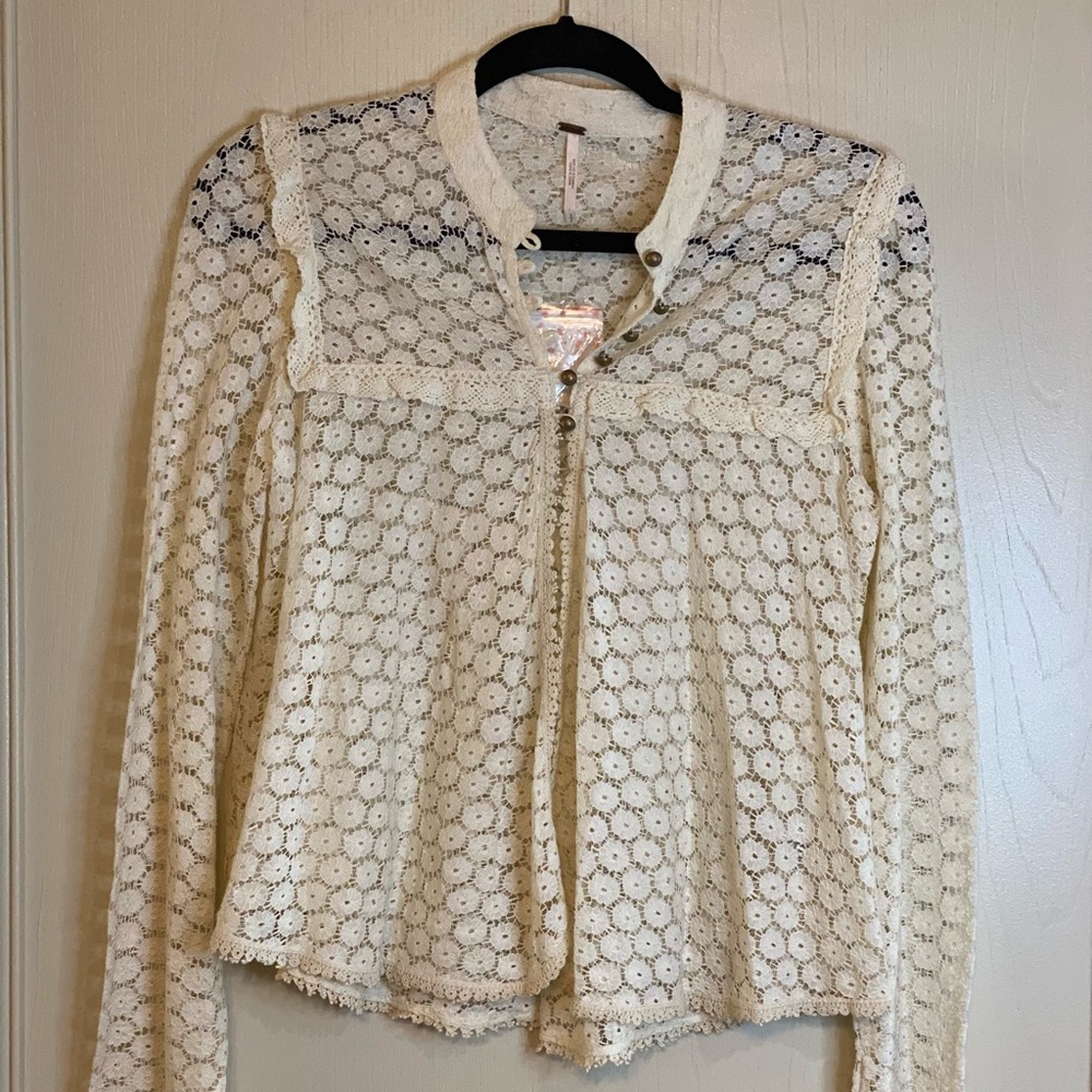 Free People Lace Long sleeve Top- Small